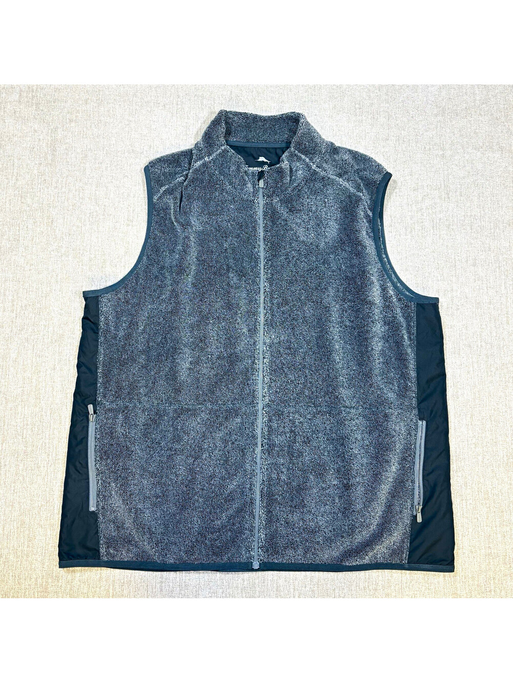 Tommy Bahama Mens 3XLT 3XL Tall Fleece Vest Full Zip Gray Black Sherpa Pockets
